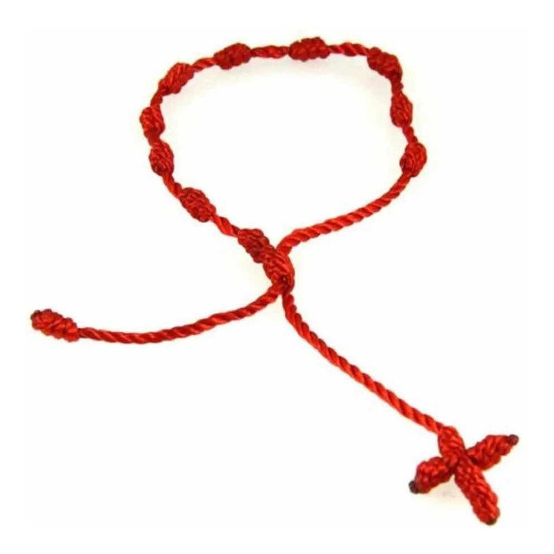 Pulsera De La Suerte A Mano Con Cruz Anudada Y Rosario Roja Rojo 0 Cm 0 Mm