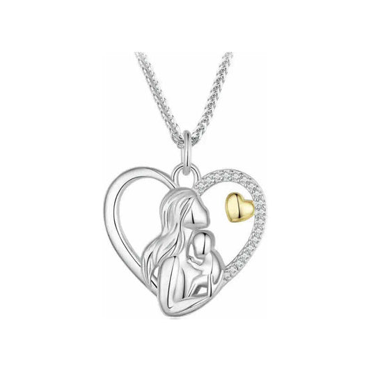 Collar De Plata Corazón Madre E Hijo, Regalo Precioso Plateado