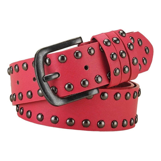 Cinturón Rojo Femenino De Cuero Ecológico, Moderno Y Juvenil Rojo Lisa Único